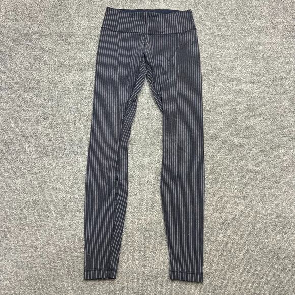 Lululemon Wunder Under Leggings Sz 4 Navy White Pinstripe High Rise Full Length - Picture 2 of 13
